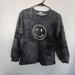 Hayden Girls Large Black Tie Dye Smiley Face Graphic Sweatshirt Acid Wash Fall